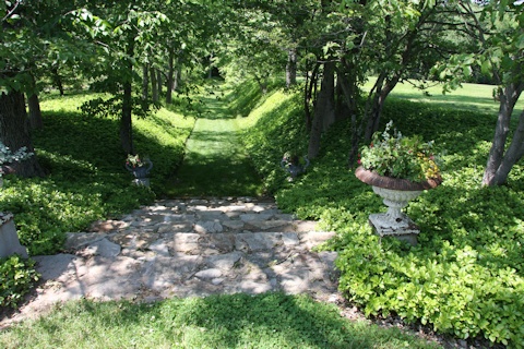 Steps down to the gardens